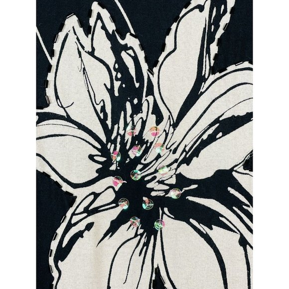 R & K Black Long Tie Back Women size 6 rayon Black Tropical Sequin Beads - Picture 2 of 15